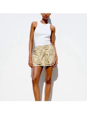 Zara Cream-Tan Mini Skirt with Drawstring